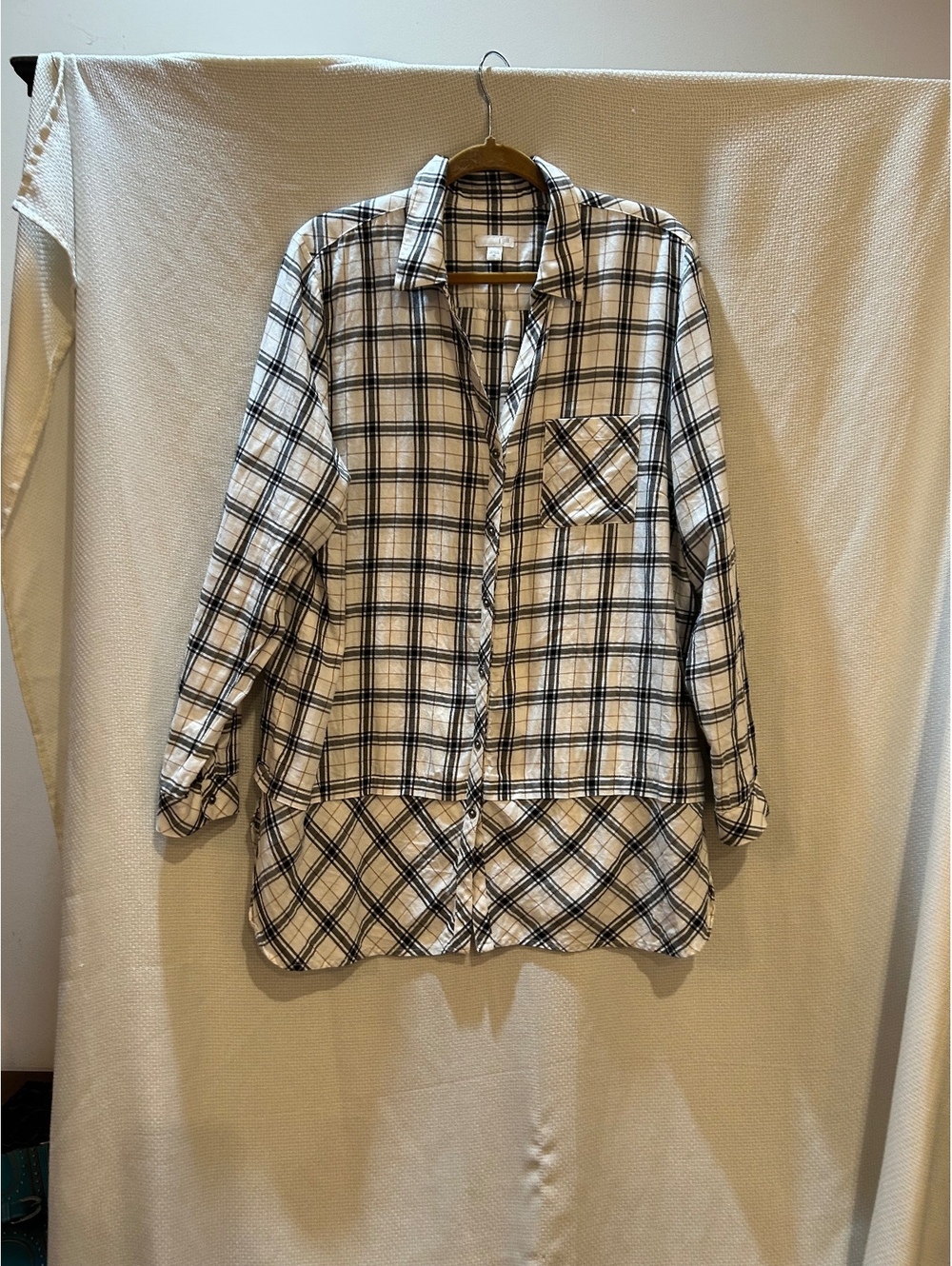 J Jill XL Black and White Plaid Button-Up Long Sleeve Shirt